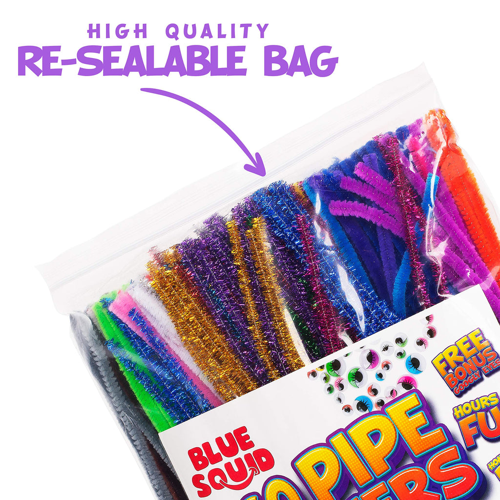 Blue Squid 460-Piece Chenille Stems & Googly Eyes Craft Set - 360 Flexible Pipe Cleaners in 35 Colors plus 100 Eyes