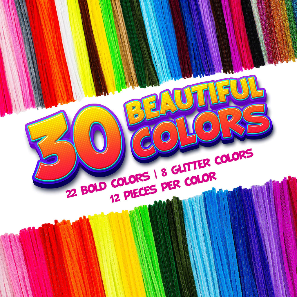 Blue Squid 460-Piece Chenille Stems & Googly Eyes Craft Set - 360 Flexible Pipe Cleaners in 35 Colors plus 100 Eyes