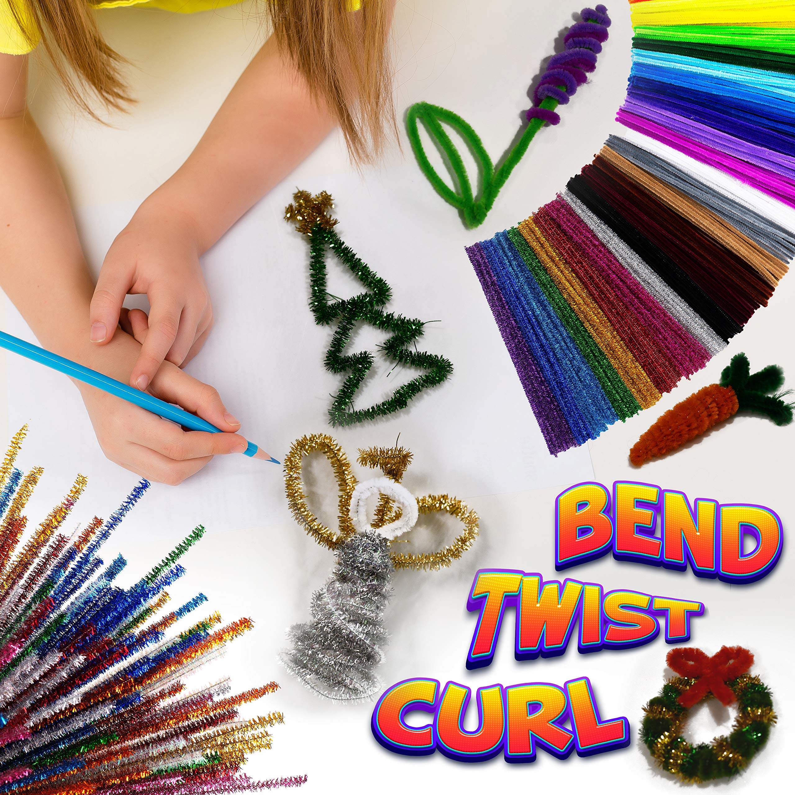 Blue Squid 460-Piece Chenille Stems & Googly Eyes Craft Set - 360 Flexible Pipe Cleaners in 35 Colors plus 100 Eyes