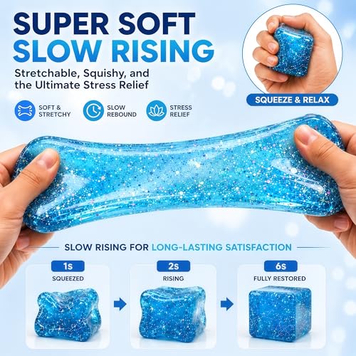 Blue Stress Relief Fidget Cube – Slow Rise Squishy Sensory Toy for Focus & Calm (Sucvrta)