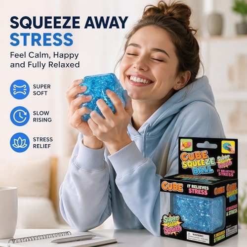 Blue Stress Relief Fidget Cube – Slow Rise Squishy Sensory Toy for Focus & Calm (Sucvrta)