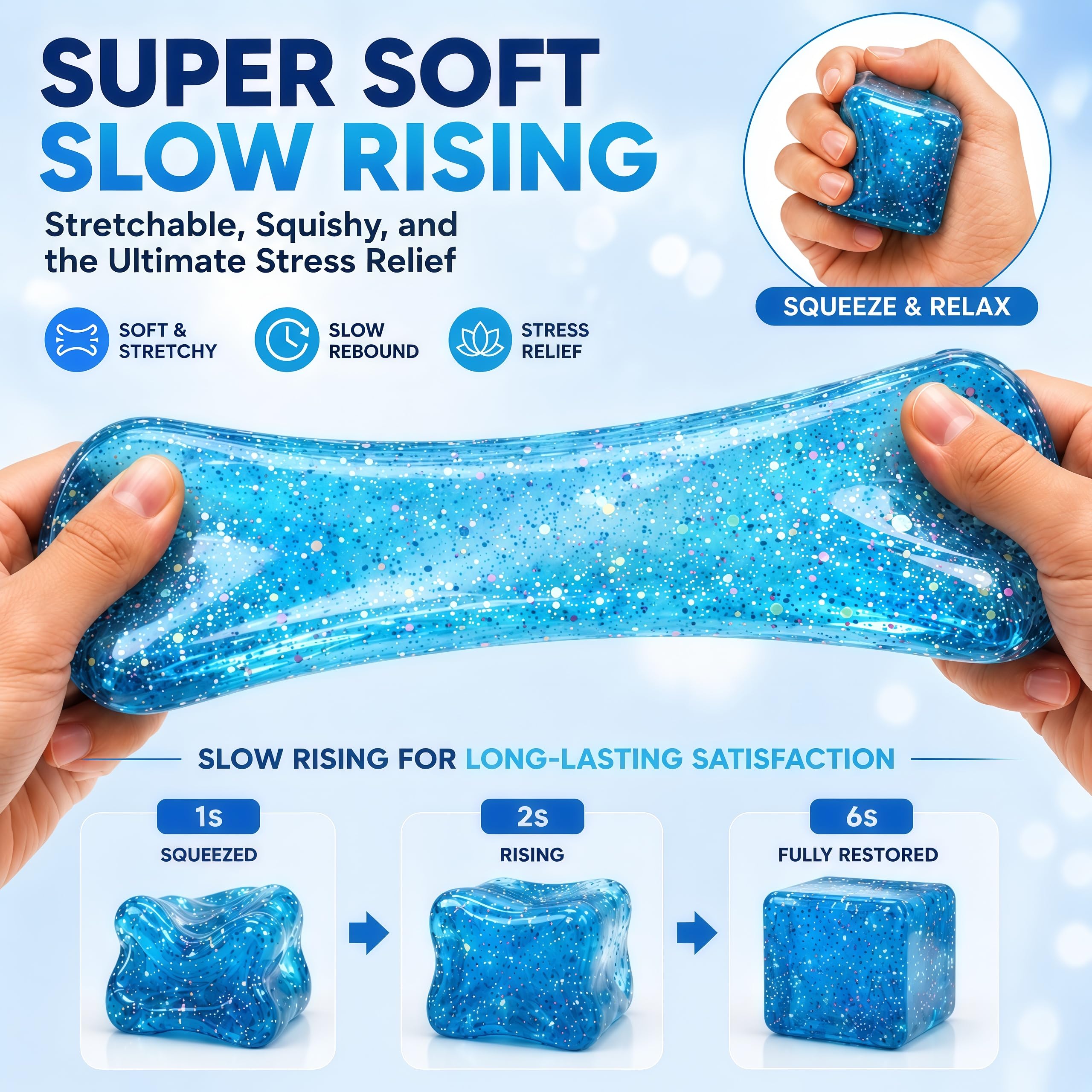 Blue Stress Relief Fidget Cube – Slow Rise Squishy Sensory Toy for Focus & Calm (Sucvrta)