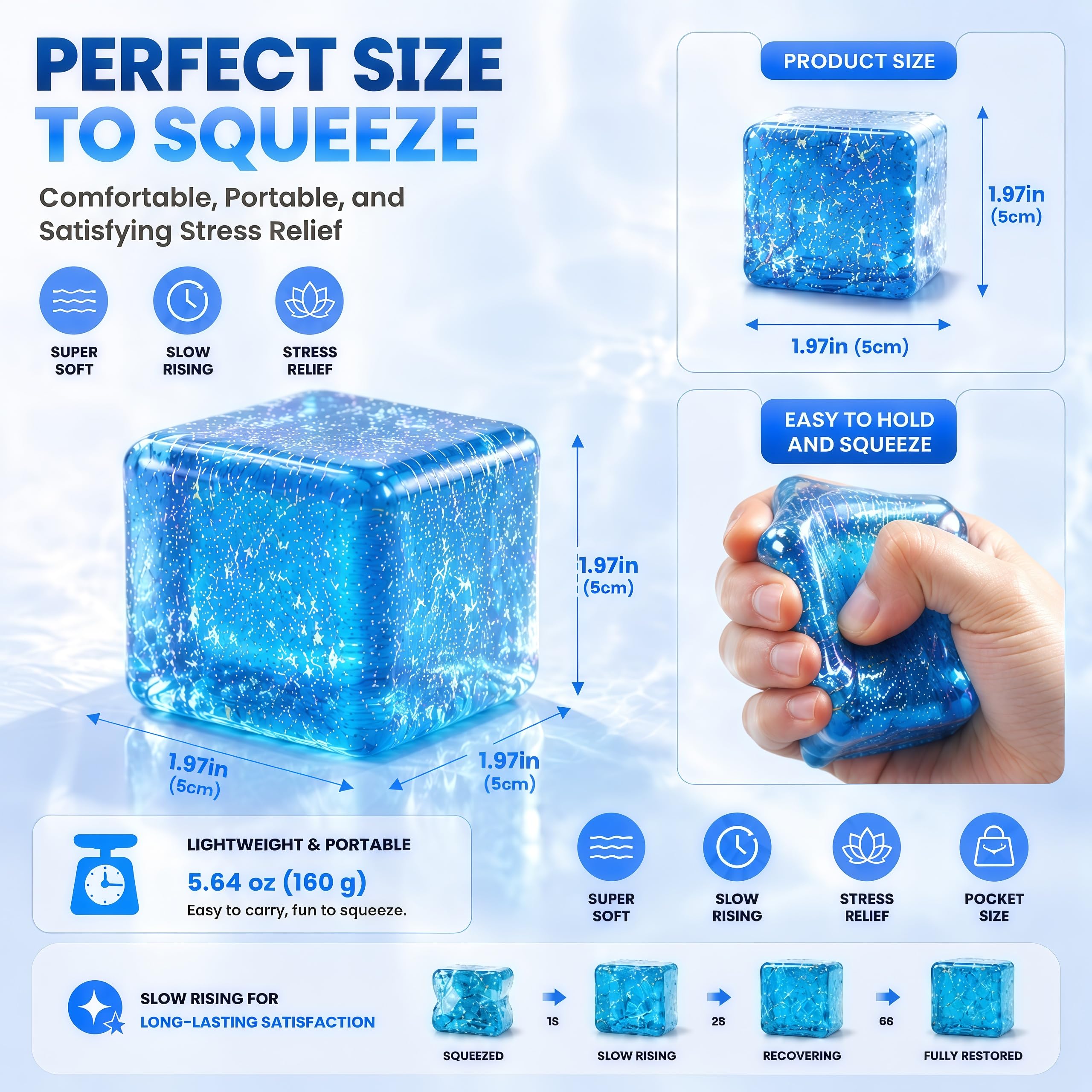 Blue Stress Relief Fidget Cube – Slow Rise Squishy Sensory Toy for Focus & Calm (Sucvrta)