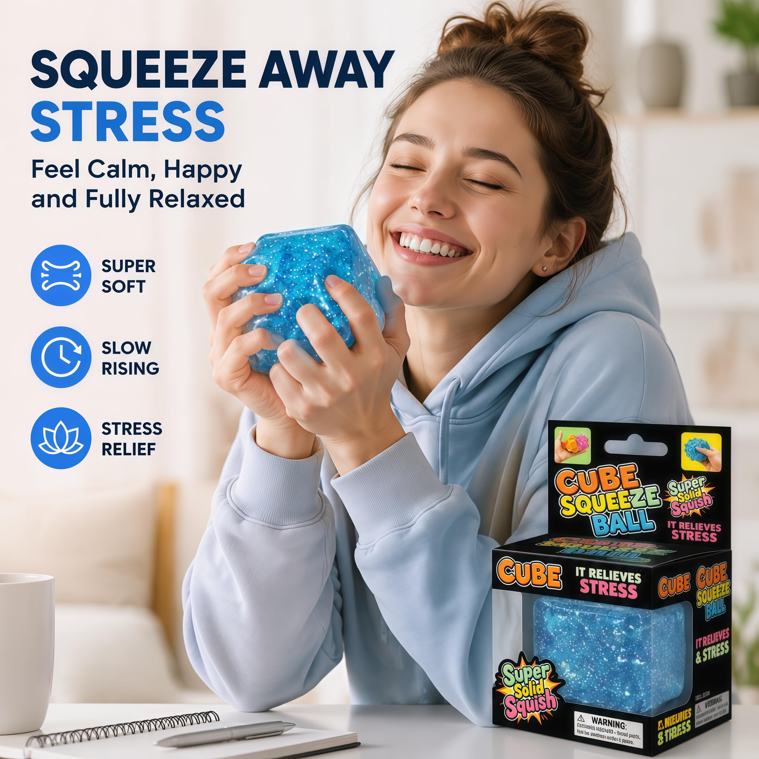 Blue Stress Relief Fidget Cube – Slow Rise Squishy Sensory Toy for Focus & Calm (Sucvrta)
