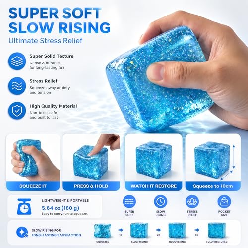 Blue Stress Relief Fidget Cube – Slow Rise Squishy Sensory Toy for Focus & Calm (Sucvrta)