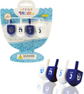 Blue & White Wooden Hanukkah Dreidels – 4-Pack Hand Painted with English Translation and Game Cards by The Dreidel Company