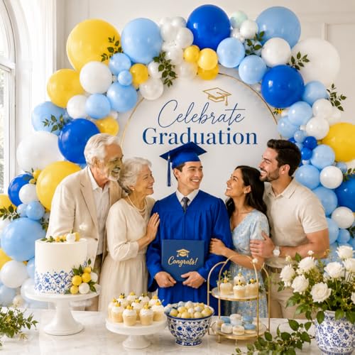 Blue Yellow White Balloon Arch Kit – 105 Latex Balloons for Graduation, Birthday & Party Decor