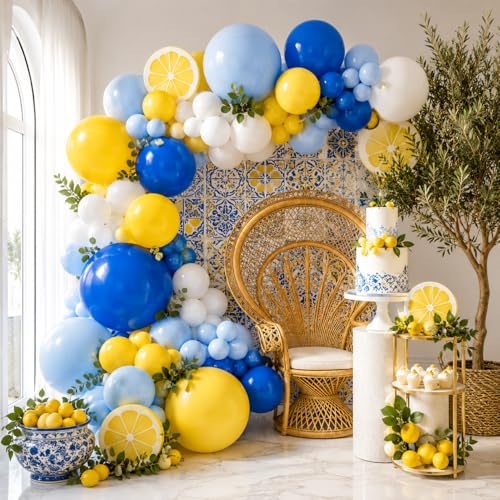 Blue Yellow White Balloon Arch Kit – 105 Latex Balloons for Graduation, Birthday & Party Decor