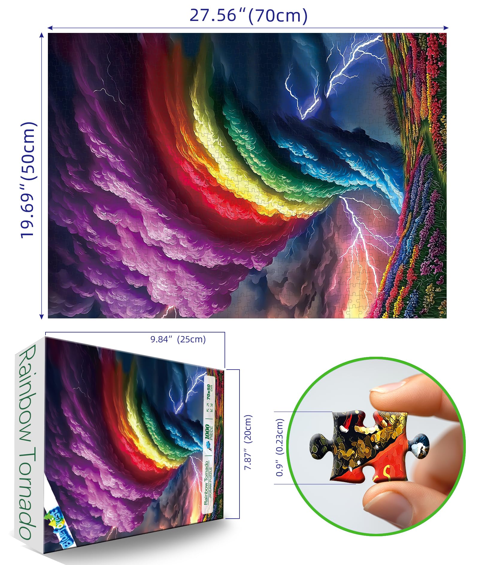 Blueforest 1000 Piece Jigsaw Puzzle for Adults – Rainbow Tornado, Dust-Free, 27.5 x 19.7 inches