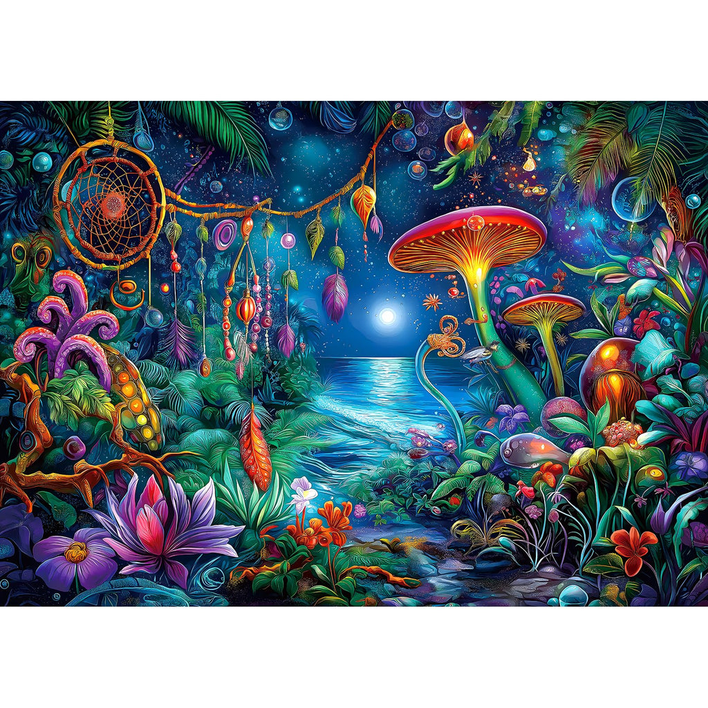 Blueforest 1000 Piece Mystical Forest Jigsaw Puzzle with Dreamcatcher & Mushrooms – Back Letter Sorting System, 27.5x19.7 Inches