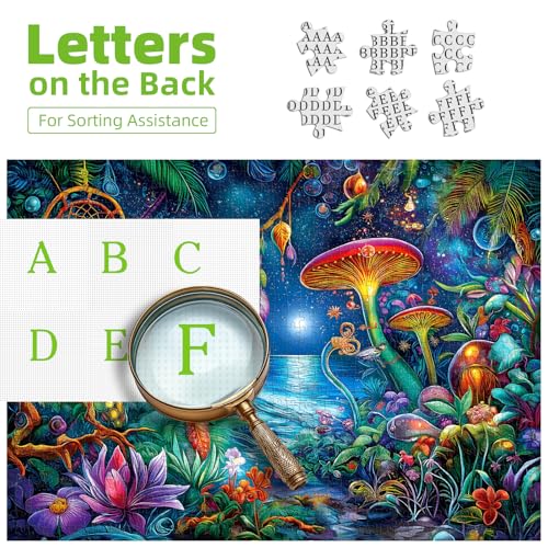 Blueforest 1000 Piece Mystical Forest Jigsaw Puzzle with Dreamcatcher & Mushrooms – Back Letter Sorting System, 27.5x19.7 Inches