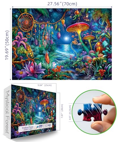 Blueforest 1000 Piece Mystical Forest Jigsaw Puzzle with Dreamcatcher & Mushrooms – Back Letter Sorting System, 27.5x19.7 Inches