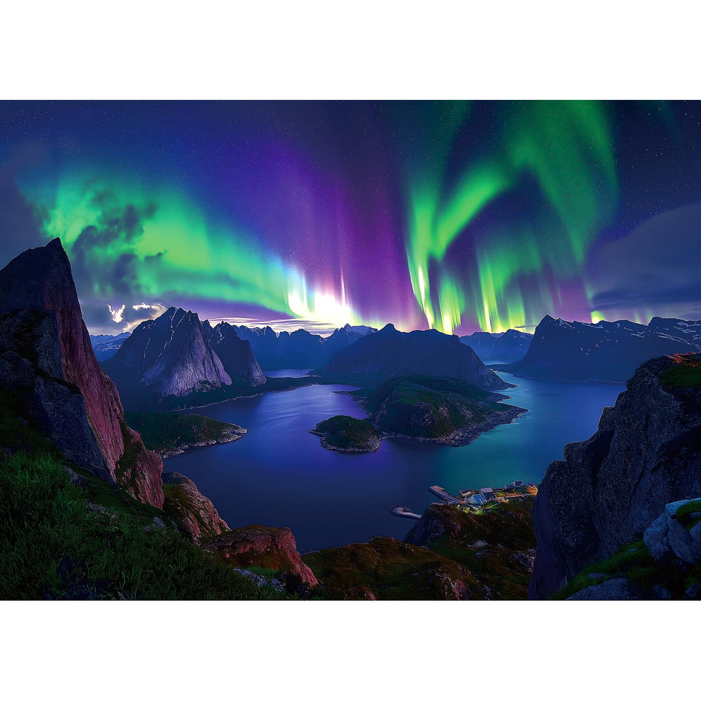 Blueforest 1000 Piece Northern Lights Mountain Lake Puzzle – with Back Letter Sorting, 27.5x19.7 Inches