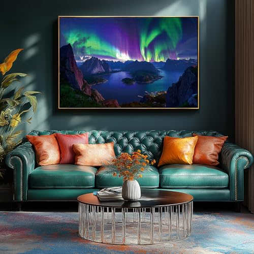 Blueforest 1000 Piece Northern Lights Mountain Lake Puzzle – with Back Letter Sorting, 27.5x19.7 Inches