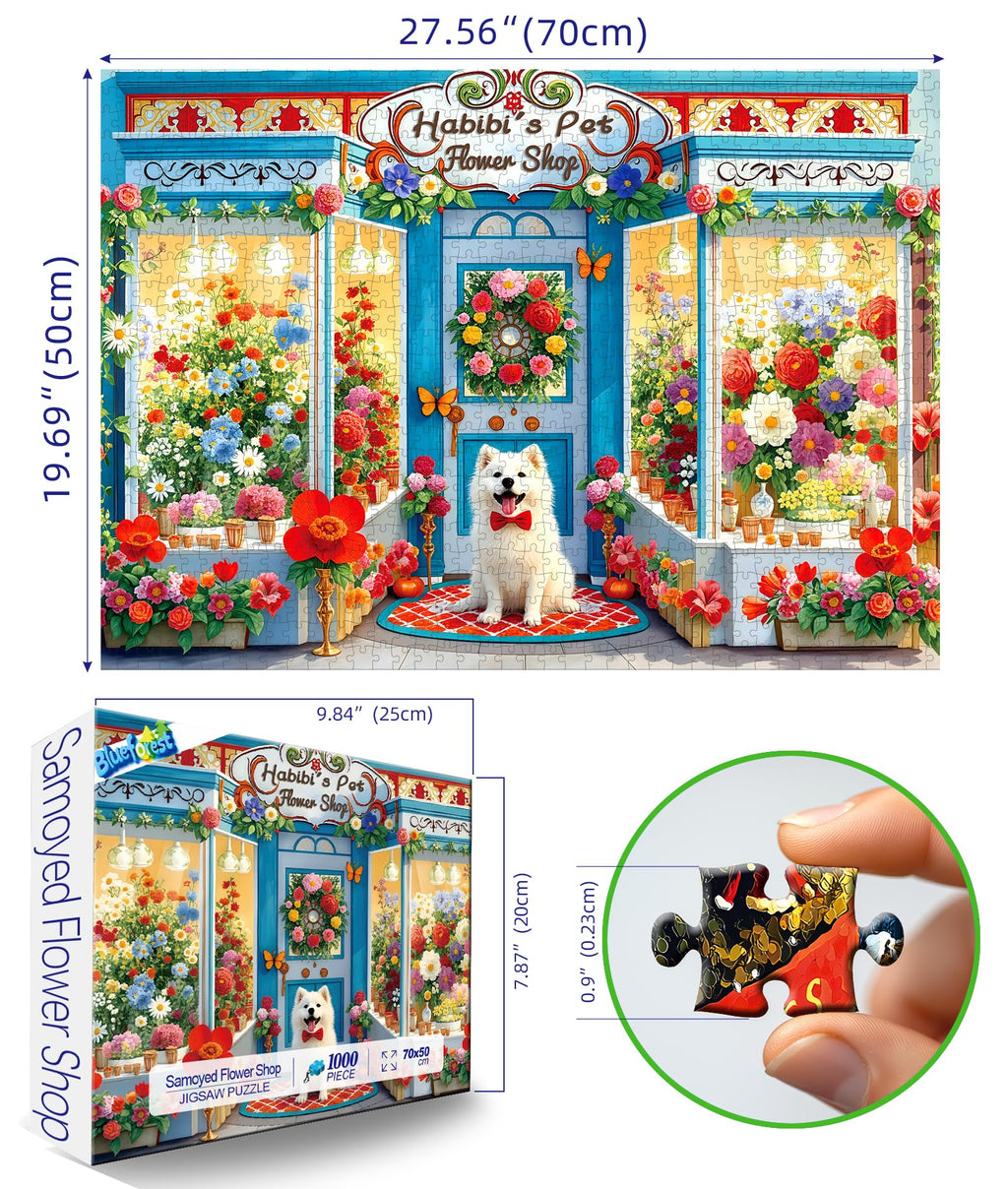 Blueforest 1000 Piece Spring Flower Shop Puzzle - HD Print, Dust-Free, 27.5x19.7 Inches with Poster