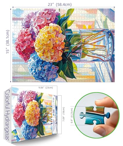 Blueforest 500 Piece Hydrangea Jigsaw Puzzle for Adults – 23x15 Inch Colorful Floral Challenge