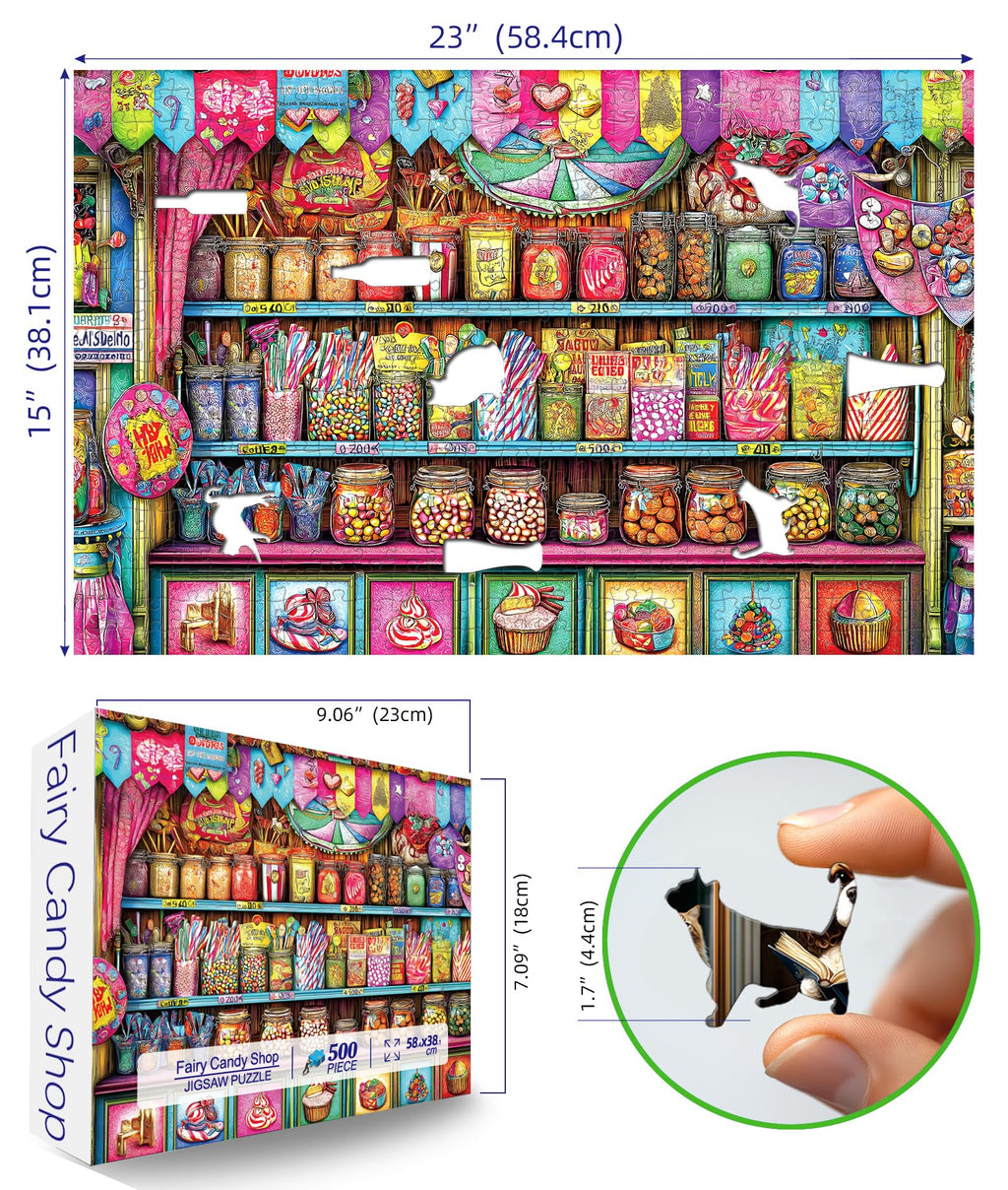 Blueforest Candy Shop 500-Piece Jigsaw Puzzle – Retro Sweets Store Scene, 23x15 Inches, Anti-Glare