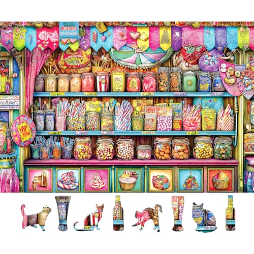 Blueforest Candy Shop 500-Piece Jigsaw Puzzle – Retro Sweets Store Scene, 23x15 Inches, Anti-Glare
