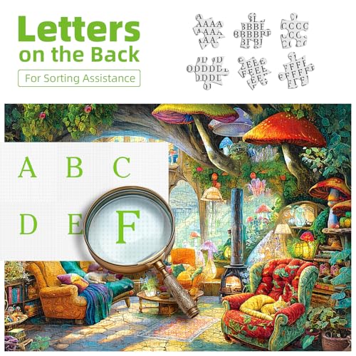 Blueforest Fantasy Mushroom 1000 Piece Jigsaw Puzzle – Whimsical Living Room Scene, HD Print, 27.5x19.7 in, Includes Poster
