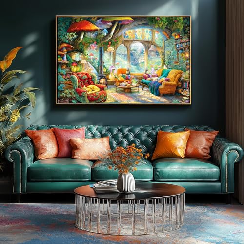 Blueforest Fantasy Mushroom 1000 Piece Jigsaw Puzzle – Whimsical Living Room Scene, HD Print, 27.5x19.7 in, Includes Poster