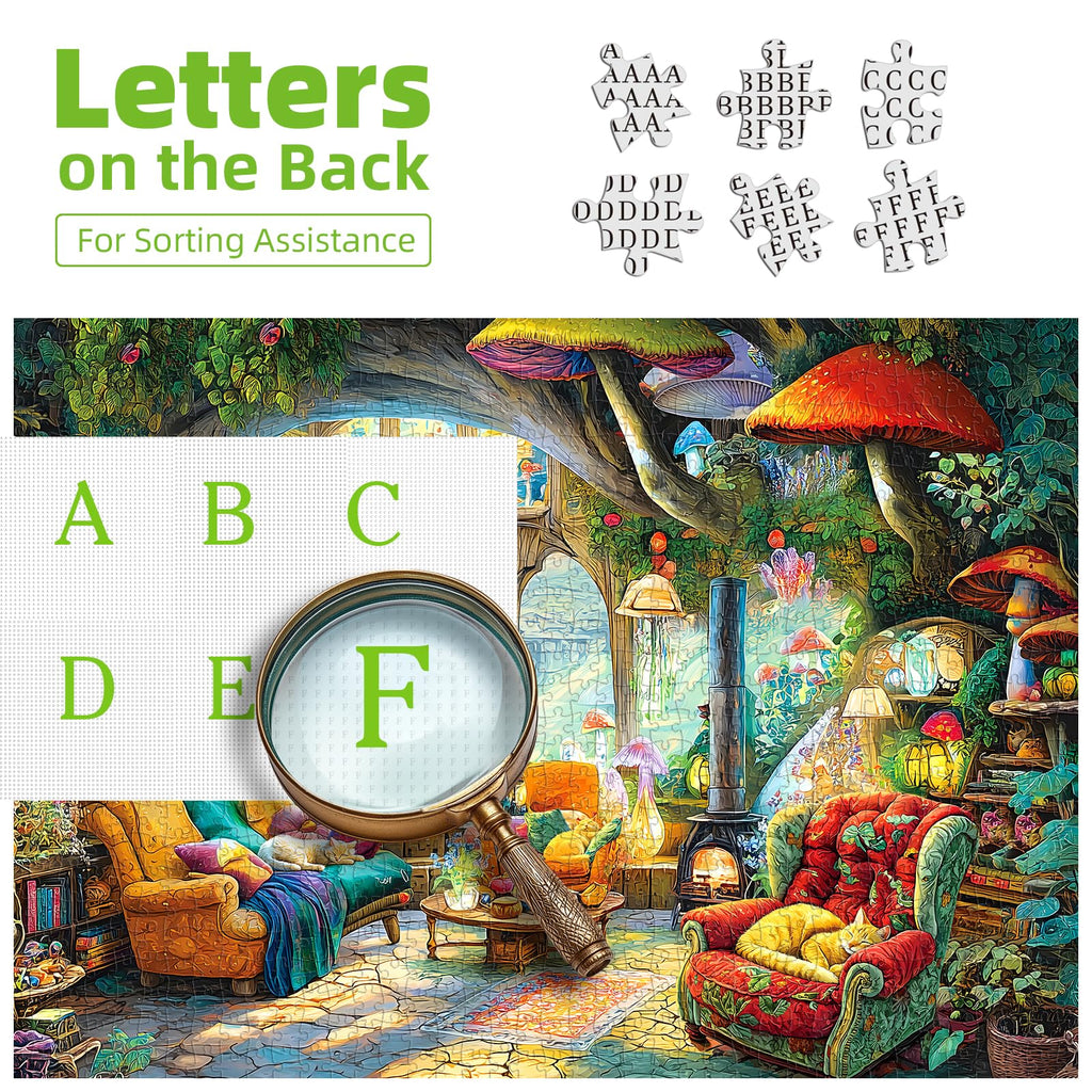 Blueforest Fantasy Mushroom 1000 Piece Jigsaw Puzzle – Whimsical Living Room Scene, HD Print, 27.5x19.7 in, Includes Poster