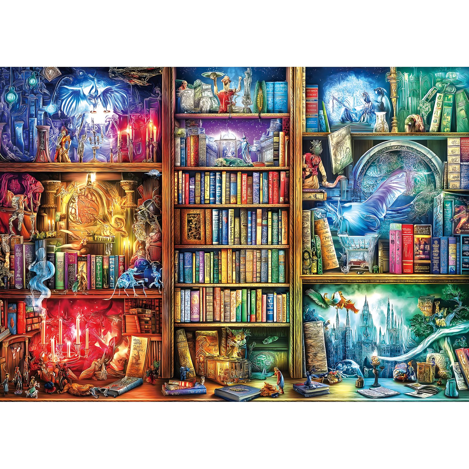 Blueforest Magic Library Books 1000 Piece Jigsaw Puzzle for Adults – Fantasy Library Wonderland, Hard Challenge with Bonus Poster