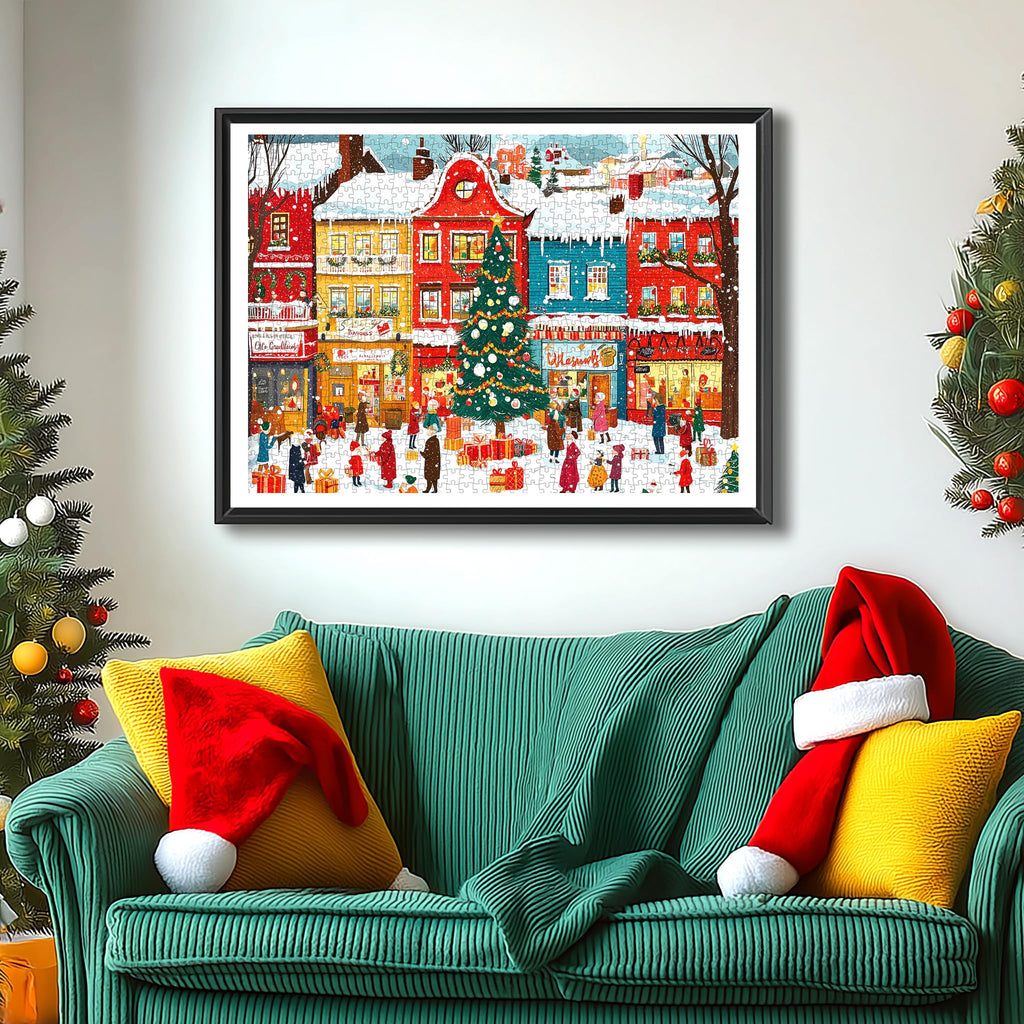 Blueforest Snowy Christmas Town 1000 Piece Puzzle – HD Print, Dust-Free, with Poster