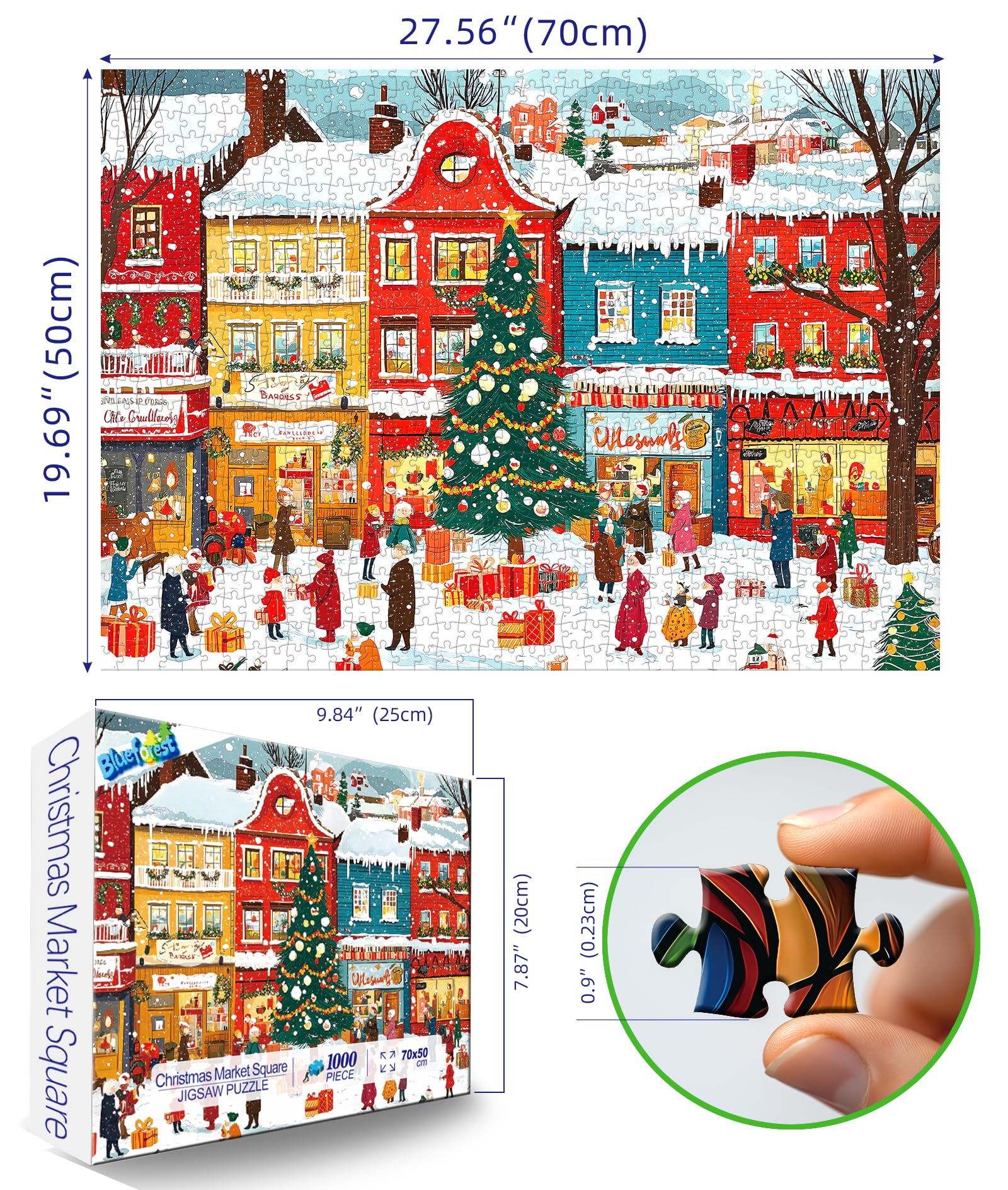 Blueforest Snowy Christmas Town 1000 Piece Puzzle – HD Print, Dust-Free, with Poster