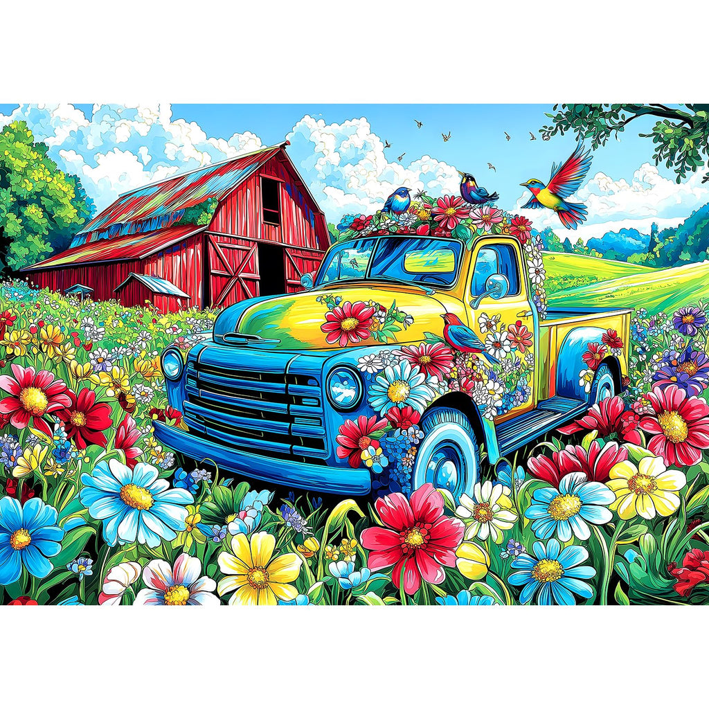 Blueforest Spring Village Truck 1000-Piece Jigsaw Puzzle – Vintage Graffiti Art, Dust-Free, 27.5x19.7 Inches