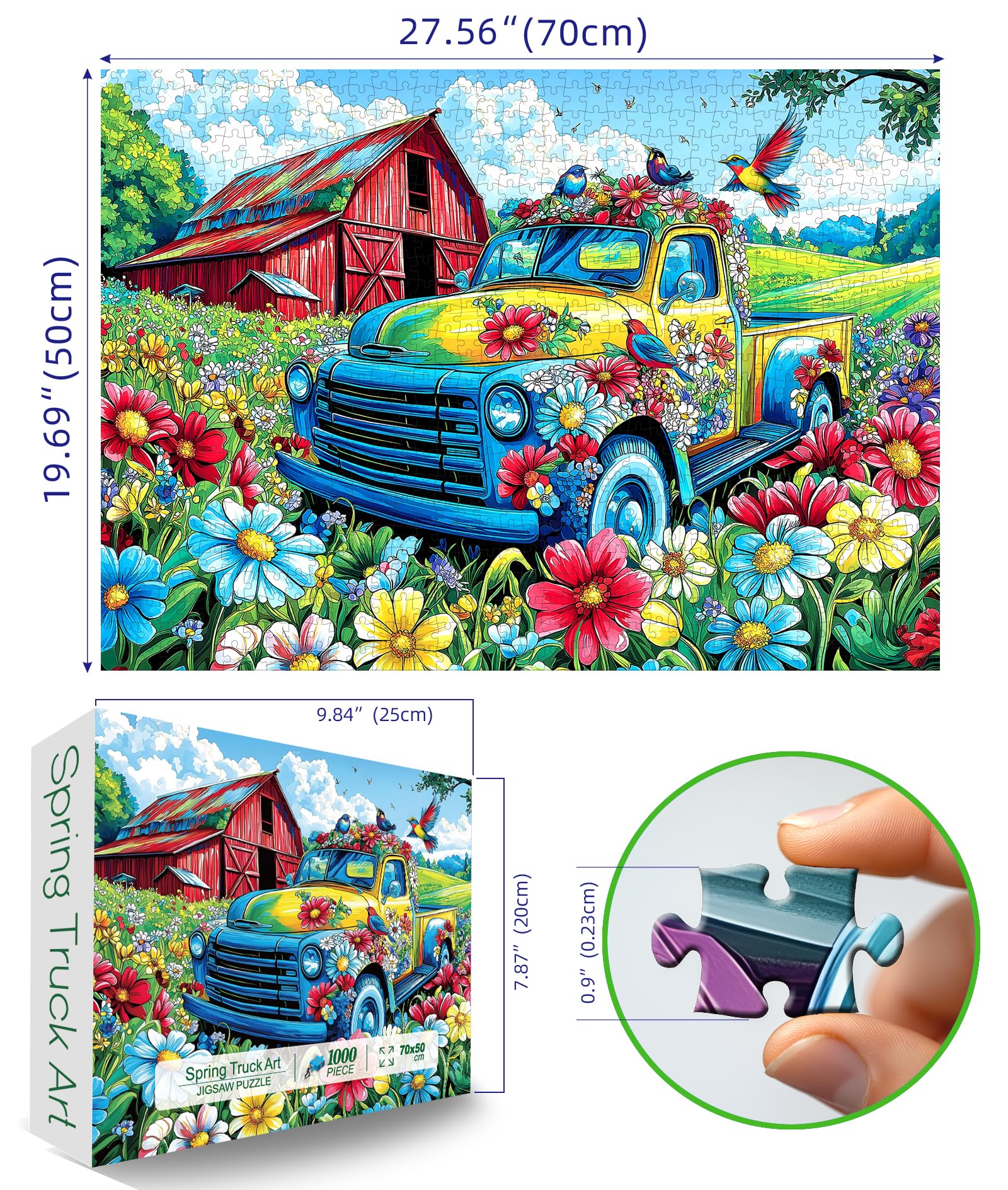 Blueforest Spring Village Truck 1000-Piece Jigsaw Puzzle – Vintage Graffiti Art, Dust-Free, 27.5x19.7 Inches