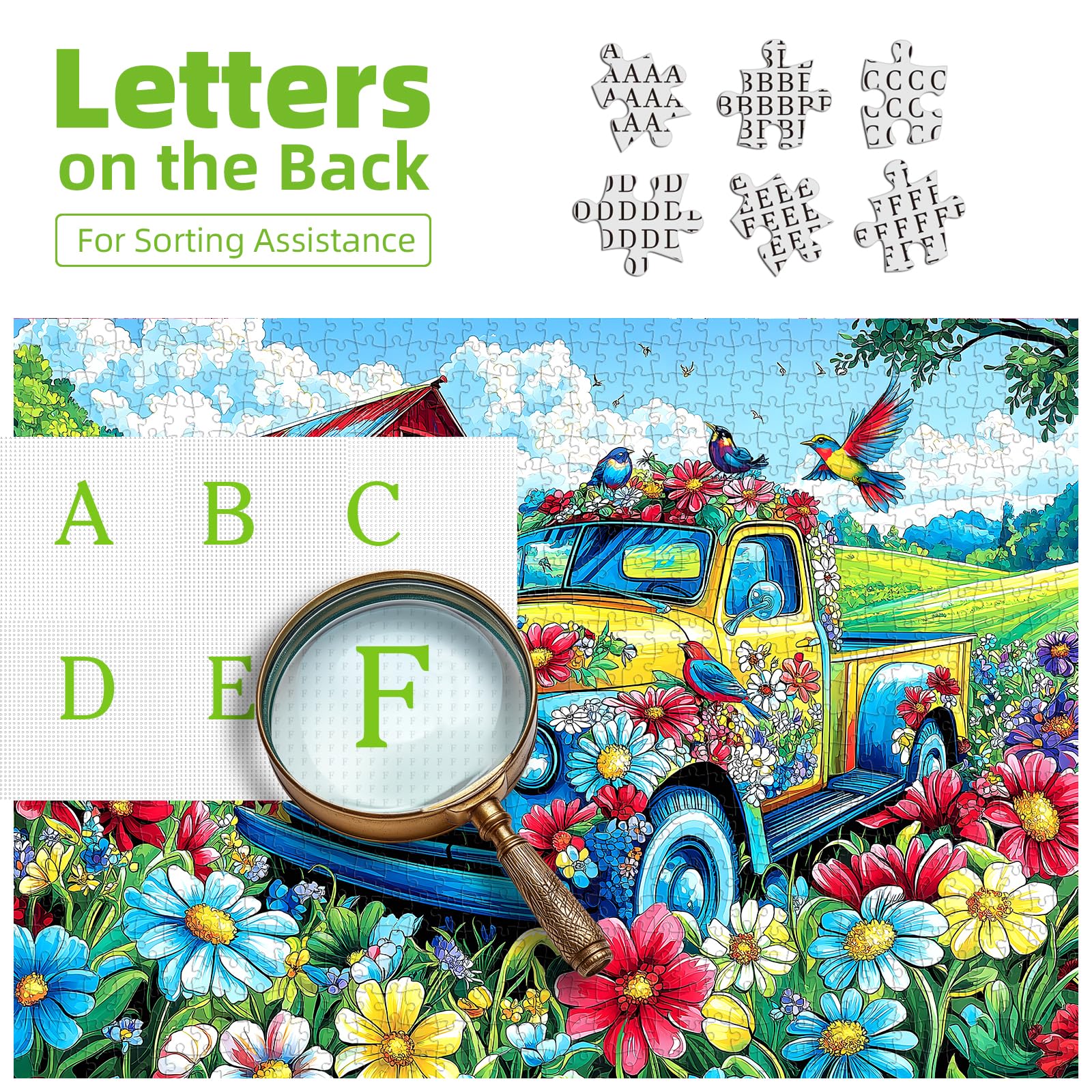Blueforest Spring Village Truck 1000-Piece Jigsaw Puzzle – Vintage Graffiti Art, Dust-Free, 27.5x19.7 Inches