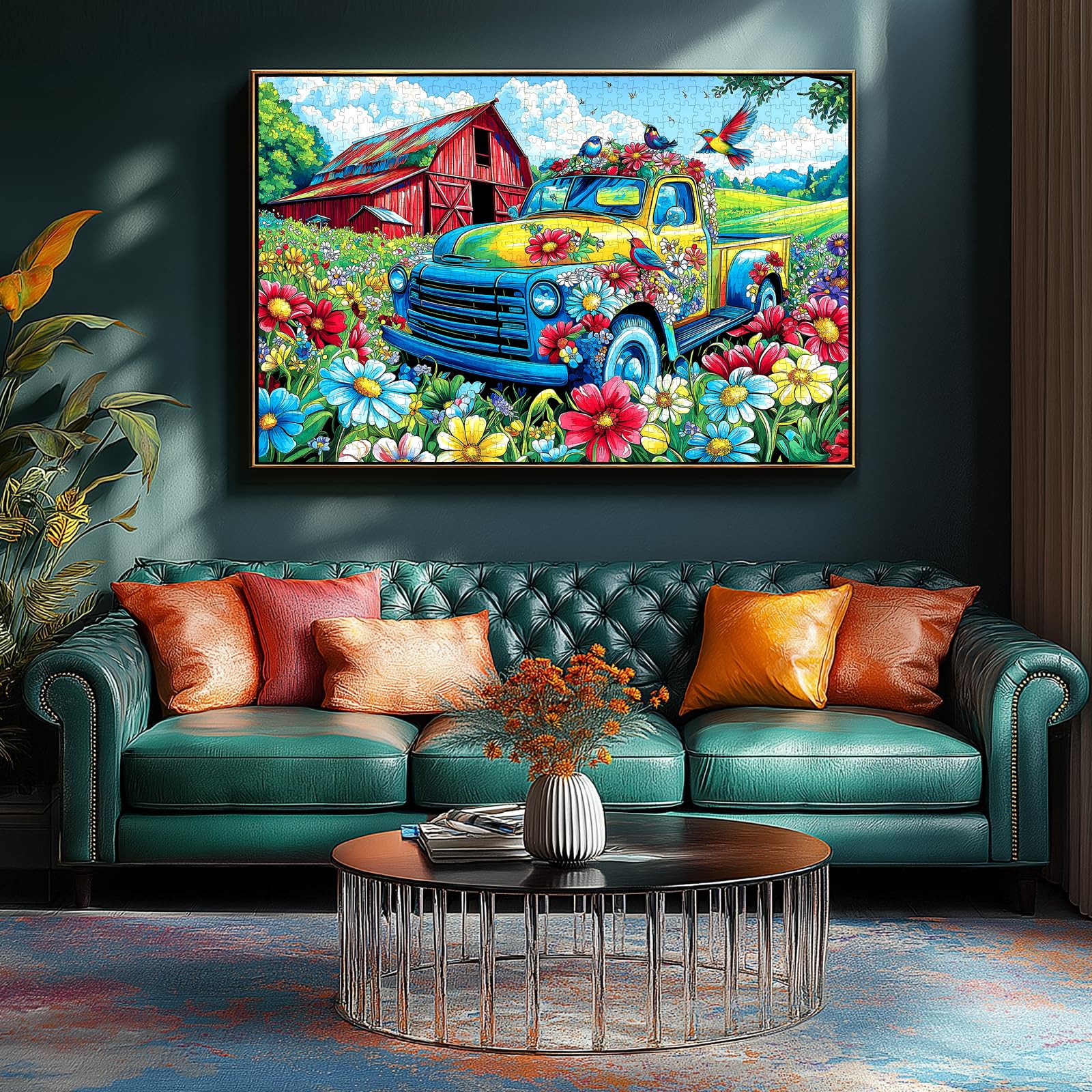 Blueforest Spring Village Truck 1000-Piece Jigsaw Puzzle – Vintage Graffiti Art, Dust-Free, 27.5x19.7 Inches