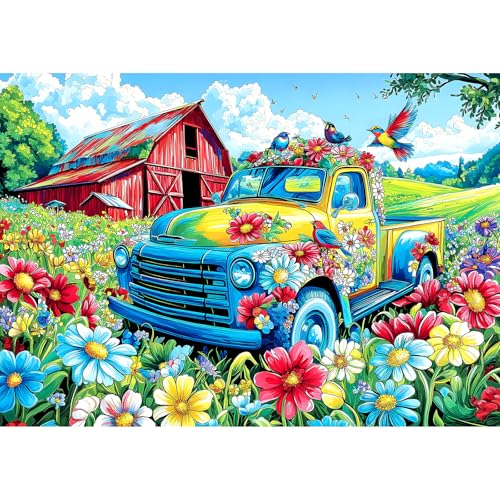 Blueforest Spring Village Truck 1000-Piece Jigsaw Puzzle – Vintage Graffiti Art, Dust-Free, 27.5x19.7 Inches