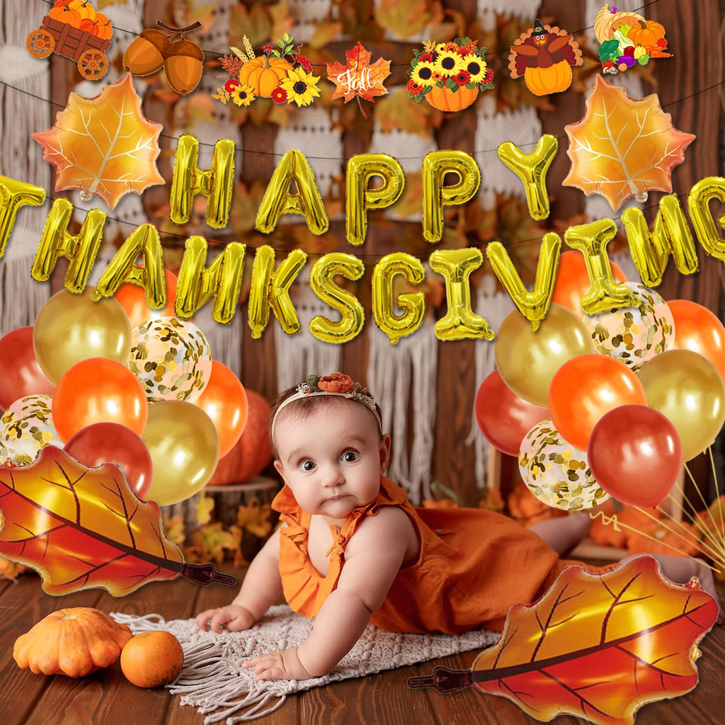 Bluegogo 29-Piece Thanksgiving Balloon Set with Foil Banner and Shaped Balloons