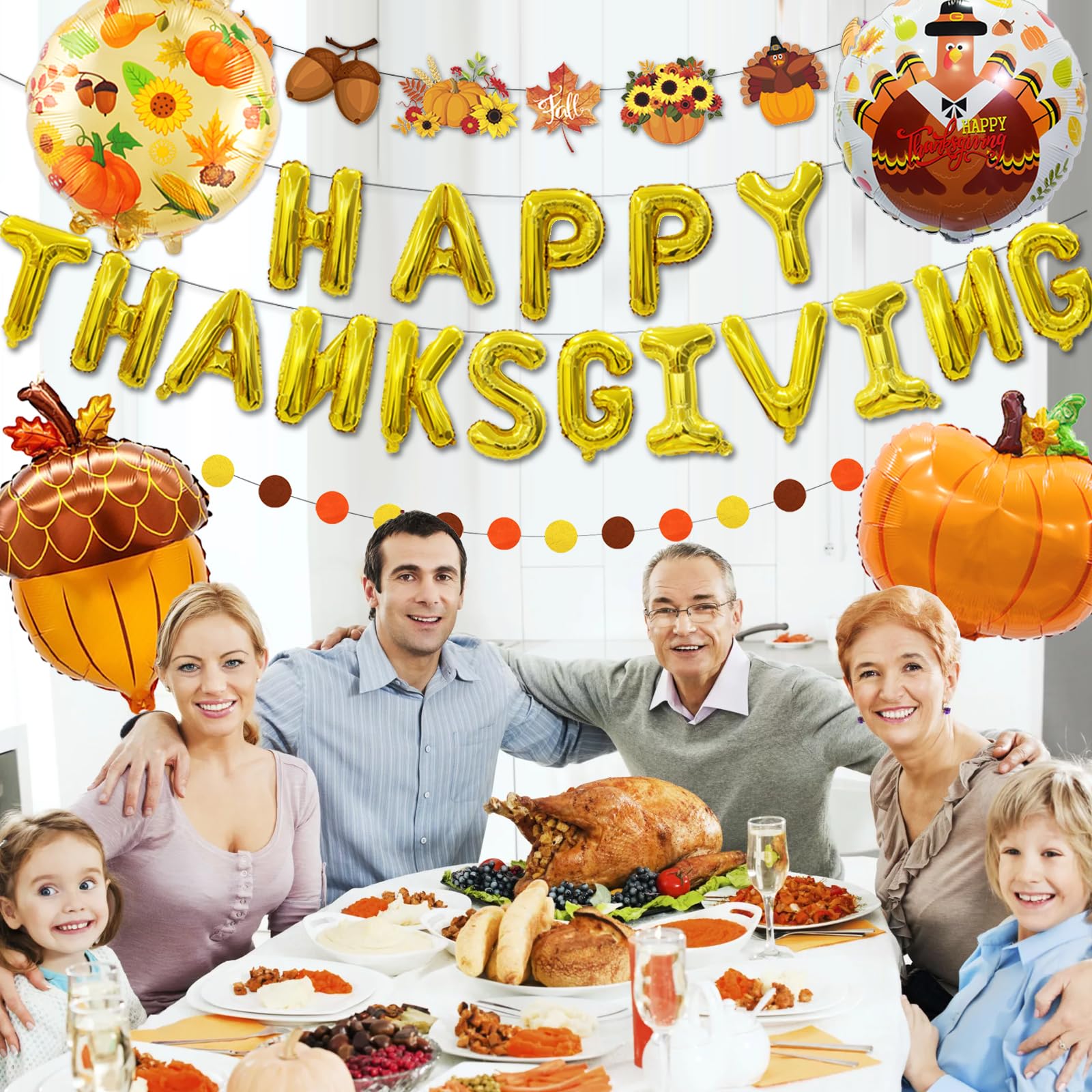 Bluegogo 29-Piece Thanksgiving Balloon Set with Foil Banner and Shaped Balloons