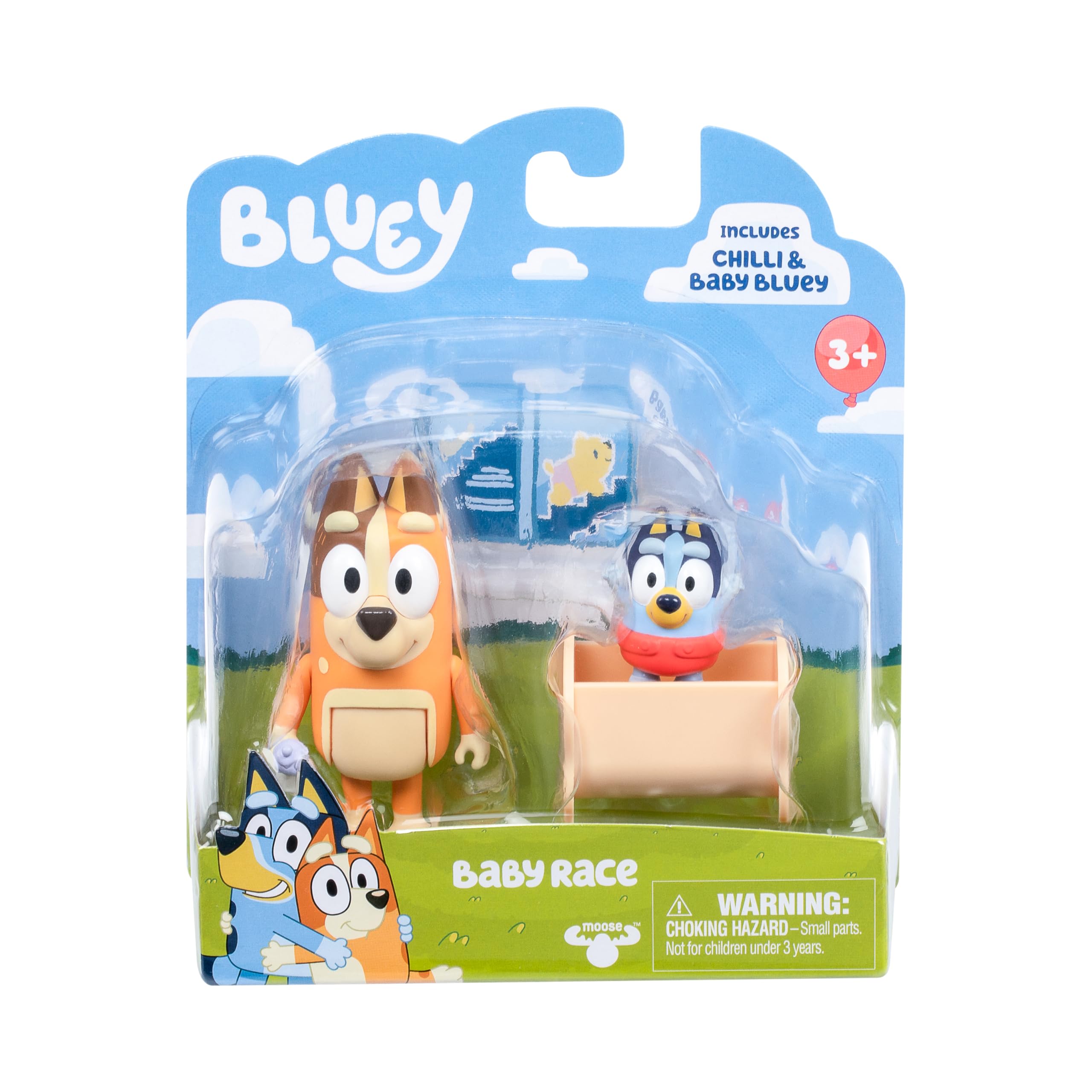 Bluey Baby Race Toy Figurines Pack: Chilli and Baby Bluey in Cradle, 2.5" Articulated Action Figures for Kids Ages 3+