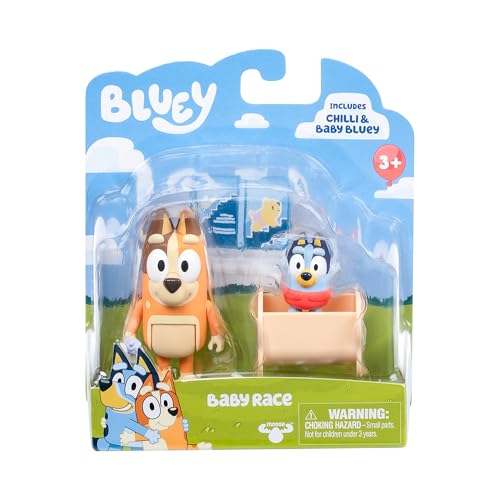 Bluey Baby Race Toy Figurines Pack: Chilli and Baby Bluey in Cradle, 2.5" Articulated Action Figures for Kids Ages 3+