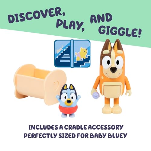 Bluey Baby Race Toy Figurines Pack: Chilli and Baby Bluey in Cradle, 2.5" Articulated Action Figures for Kids Ages 3+
