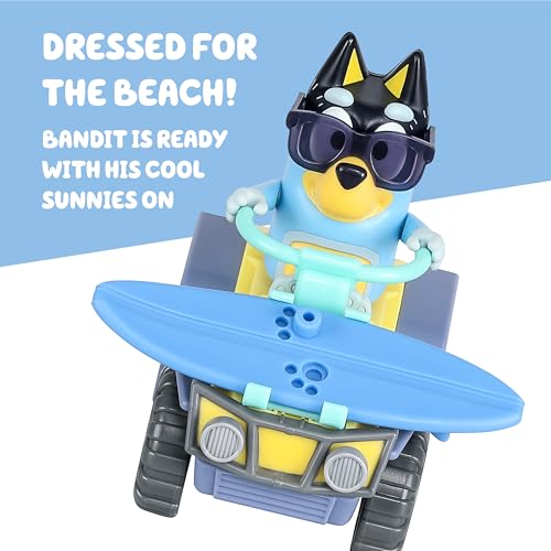 Bluey Bandit Surf Beach Toy Set with Poseable Figure, Quad Bike, and Surfboard