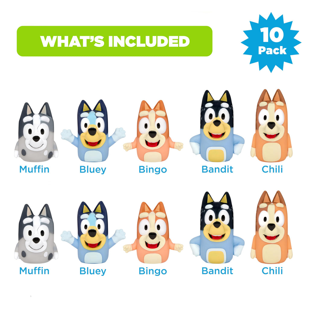 Bluey Bath Finger Puppets Set of 10 – Waterproof PVC, Educational Bath Toys for Kids