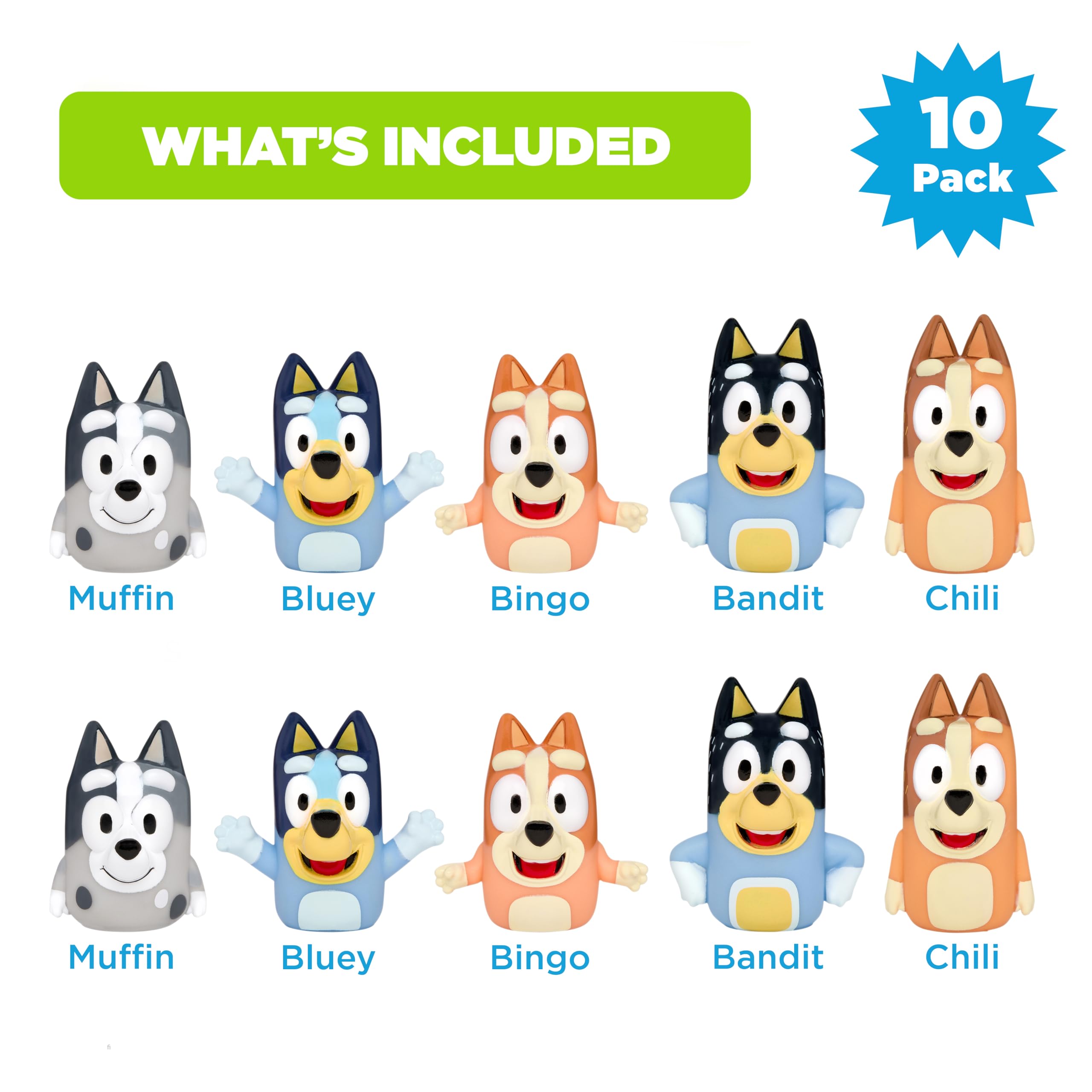 Bluey Bath Finger Puppets Set of 10 – Waterproof PVC, Educational Bath Toys for Kids