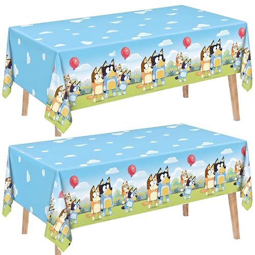 Bluey Birthday Party Table Covers (Pack of 2) with Sticker – 54x84 Inch Plastic Rectangular