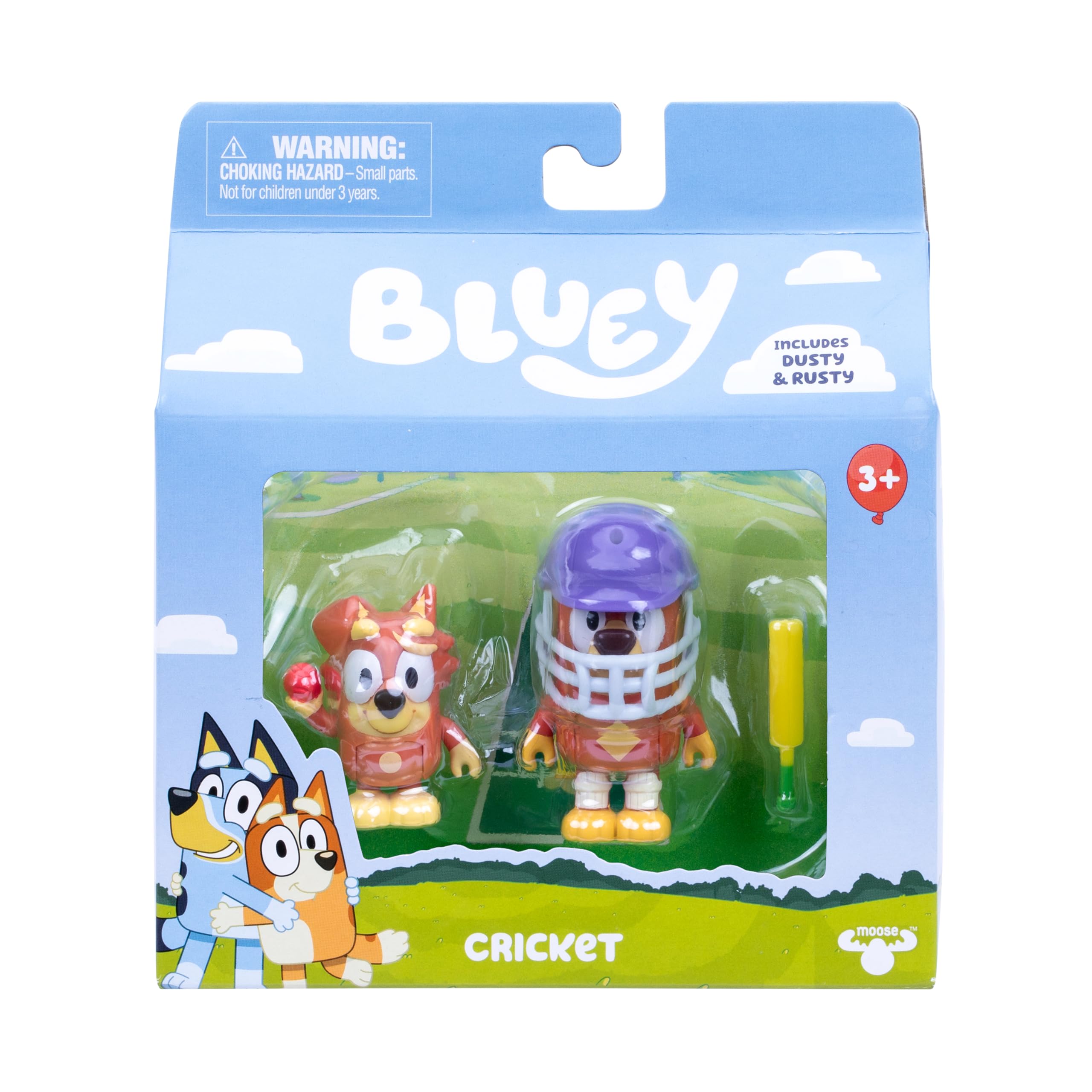 Bluey Cricket Figure 2-Pack: Rusty & Dusty with Moving Arms, Helmet, Bat & Ball - Poseable Toys for Kids Ages 3+