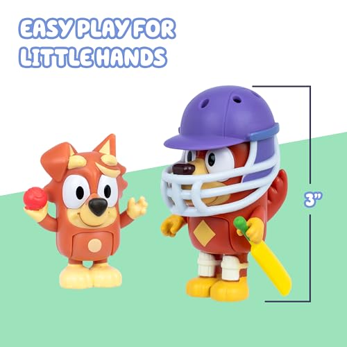 Bluey Cricket Figure 2-Pack: Rusty & Dusty with Moving Arms, Helmet, Bat & Ball - Poseable Toys for Kids Ages 3+