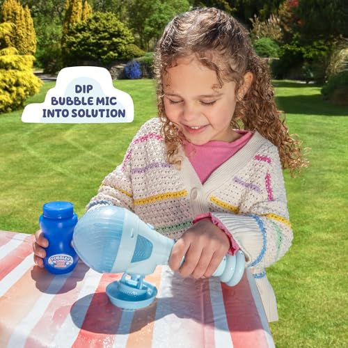 Bluey Dance Mode Bubble Machine and Toy Microphone – Voice Activated Bubble Blower with Lights, Includes 4 fl oz Solution, Ages 3+