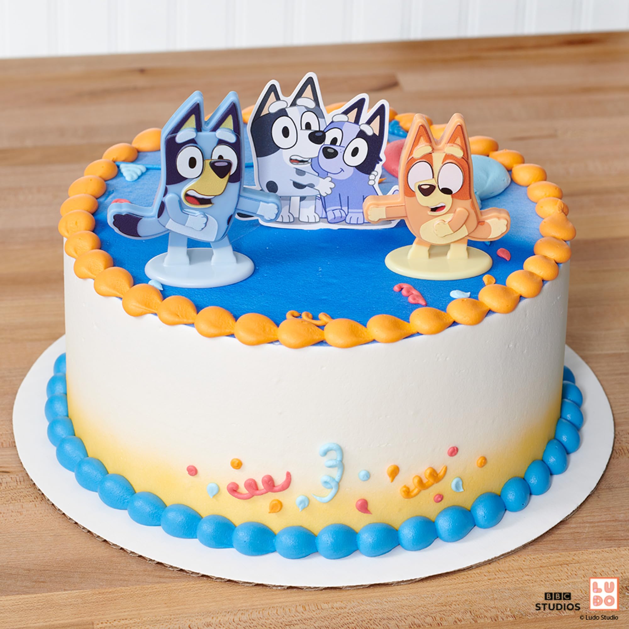 Bluey Dance Mode Cake Toppers - Moving Bluey & Bingo Figurines with Poly Pic, 3-Piece Set