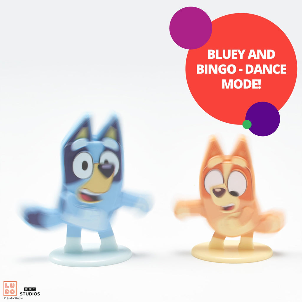 Bluey Dance Mode Cake Toppers - Moving Bluey & Bingo Figurines with Poly Pic, 3-Piece Set