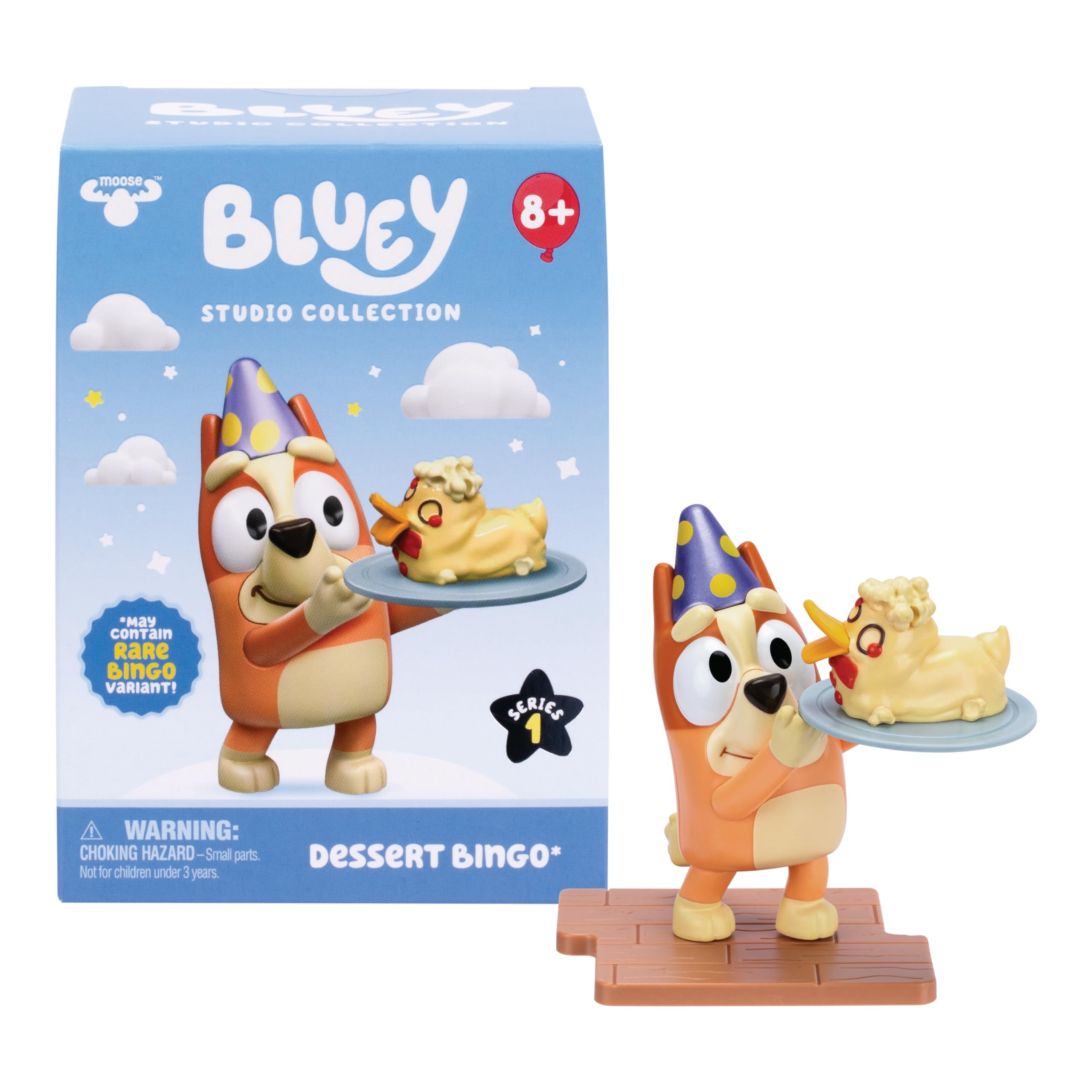 Bluey Dessert Bingo Studio Collector Figure – Premium 4.5" Figure with Metallic Hat, Display Base, and Collector Card