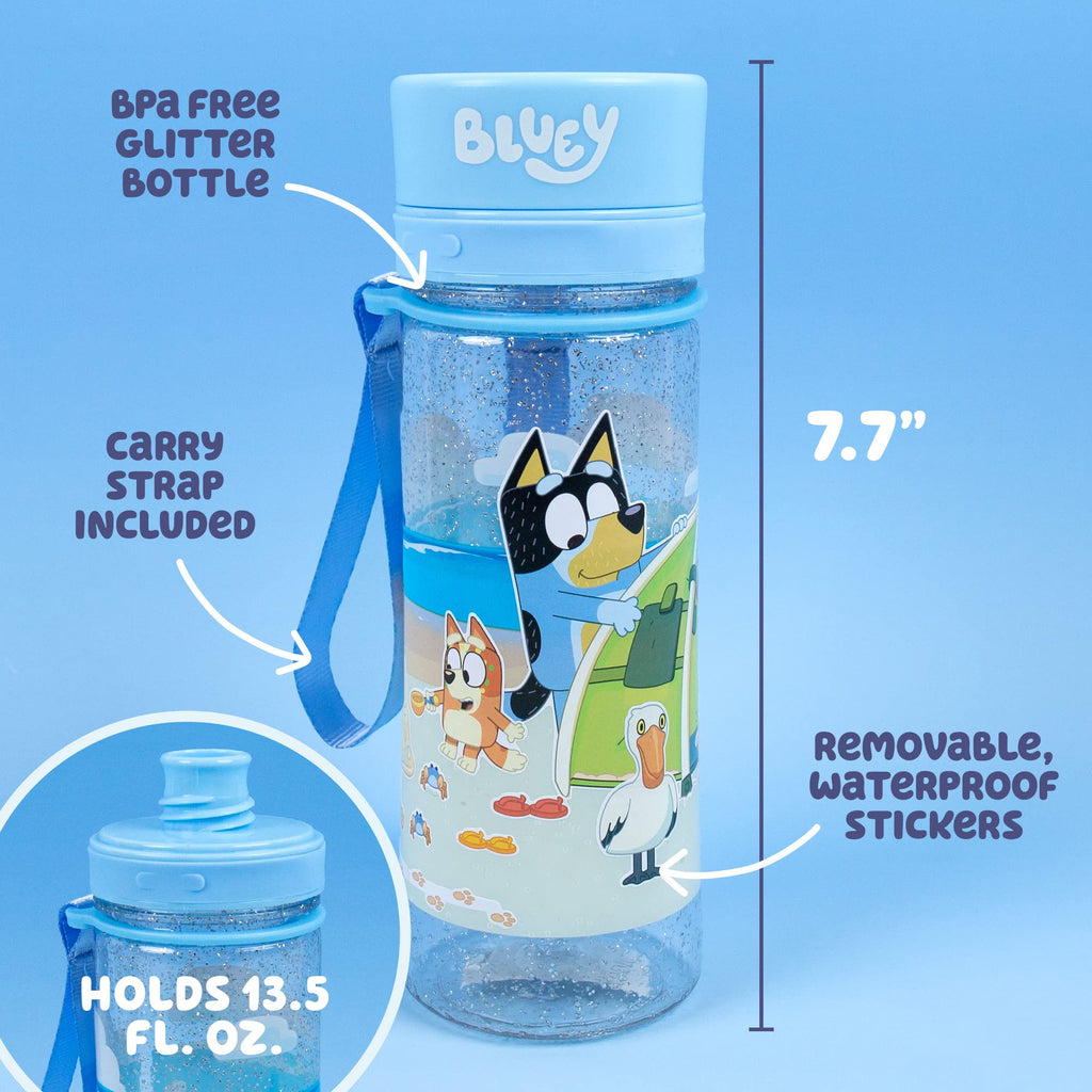 Bluey DIY Water Bottle Kit with Reusable Stickers | BPA-Free 13oz Kids Bottle for Parties & Sports