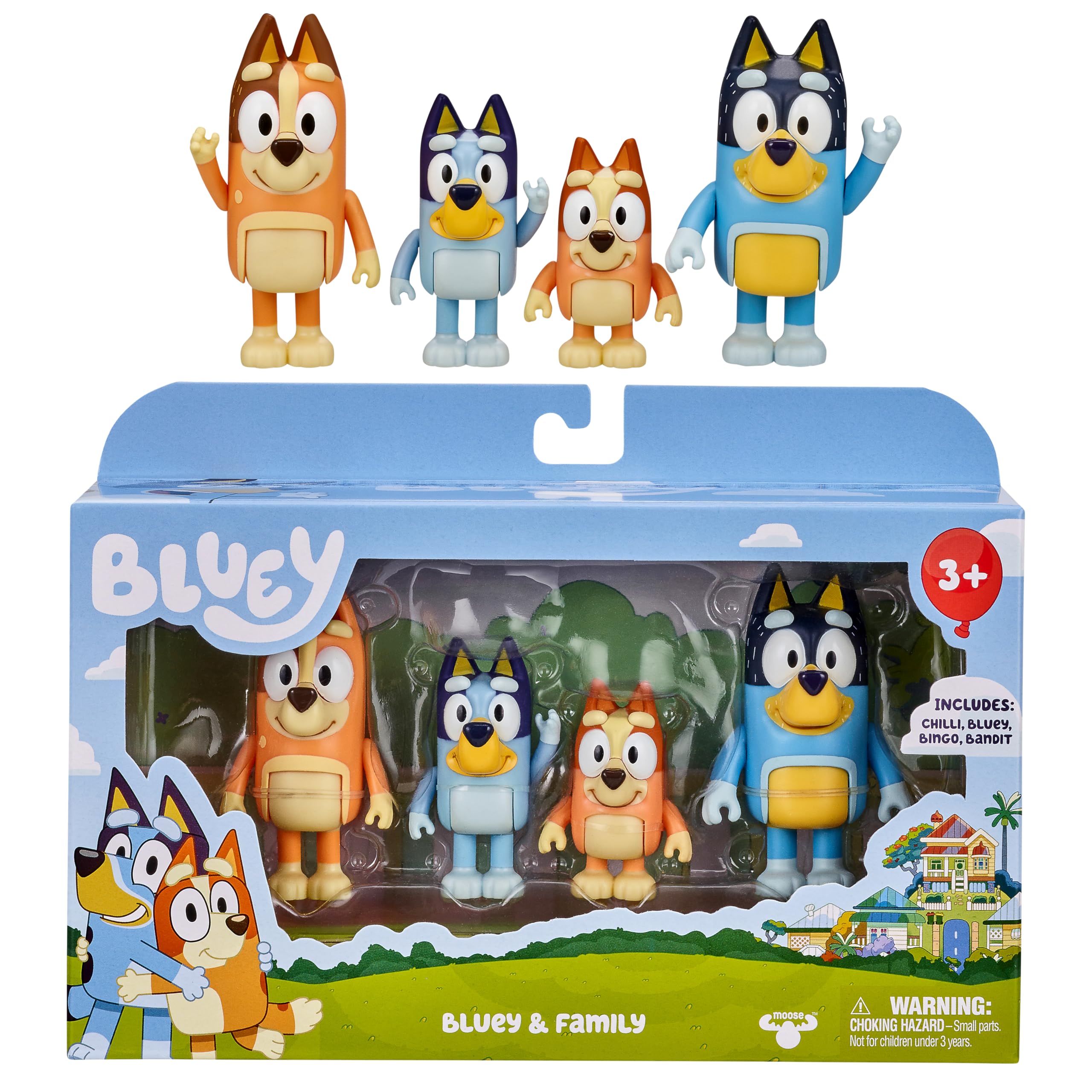 Bluey Family Figure Pack of 4 – Poseable Bluey, Bingo, Chilli & Bandit Toys for Kids Ages 3+
